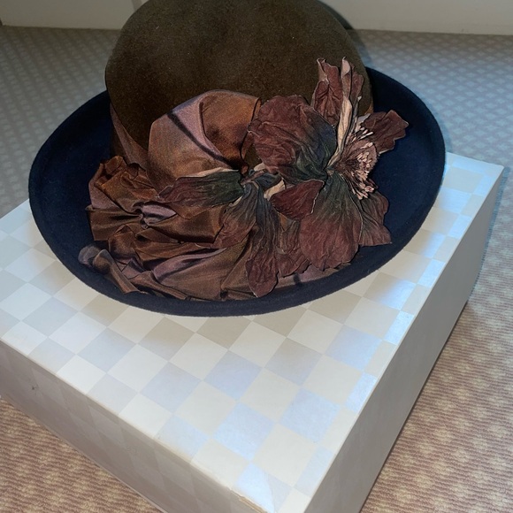 Louise Green Elegant Brown and Black Women's Hat with Floral Accent - Picture 2 of 6
